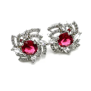 Ceylon Ruby Diamond Studs