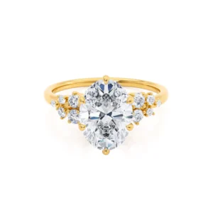 ALYA Oval Lab Diamond Starburst Cluster Shoulder Set Engagement Ring 18k Yellow Gold