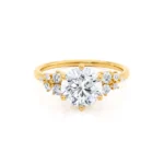 ALYA Round Lab Diamond Starburst Cluster Shoulder Set Engagement Ring 18k Yellow Gold