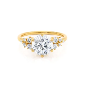 ALYA Round Lab Diamond Starburst Cluster Shoulder Set Engagement Ring 18k Yellow Gold