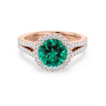 AMELIA - Emerald & Diamond 18k Rose Gold Halo Ring
