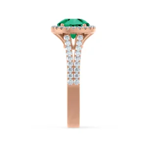 AMELIA - Emerald & Diamond 18k Rose Gold Halo Ring