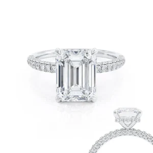 COCO Emerald Lab Diamond & Diamond Platinum Hidden Halo Triple Pavé Ring