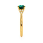 Round Emerald 18k Yellow Gold Shoulder Set Ring