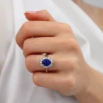 DIANA - Blue Sapphire & Lab Diamond 950 Platinum Halo