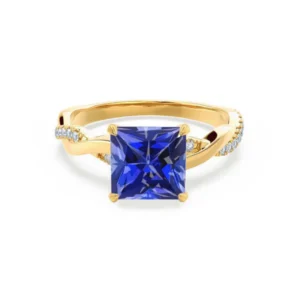 Blue Sapphire & Diamond 18k Yellow Gold Vine Solitaire Ring