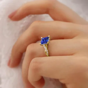Blue Sapphire & Diamond 18k Yellow Gold Vine Solitaire Ring