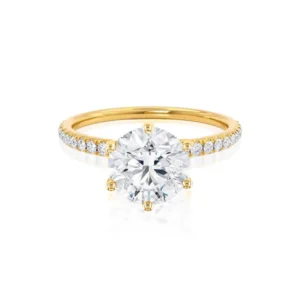 LILLIE LUXE Round Lab Diamond & Diamond 18k Yellow Gold Shoulder Set Ring