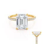 LIVELY Ready to Ship 2.01ct Emerald Lab Diamond & Diamond 18K Yellow Gold Hidden Halo Micro Pavé Shoulder Set