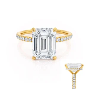 LIVELY Ready to Ship 2.01ct Emerald Lab Diamond & Diamond 18K Yellow Gold Hidden Halo Micro Pavé Shoulder Set