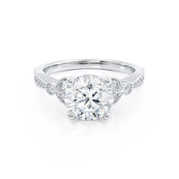 LIVELY Round Lab Diamond 950 Platinum Petite Hidden Halo Pavé Shoulder Set Ring
