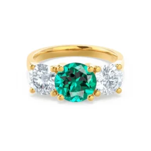 LEANORA - Round Emerald 18k Yellow Gold Trilogy