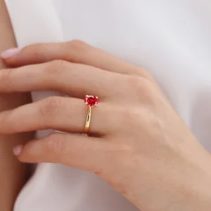 Round Ruby Solitaire Engagement Ring 18k Yellow Gold