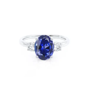 Blue Sapphire Oval Petite Trilogy Engagement Ring 950 Platinum