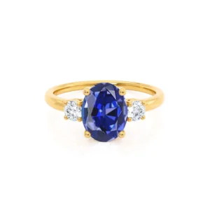 Blue Sapphire Oval Engagement Ring 18k Yellow Gold