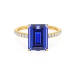 Blue Sapphire 18k Yellow Gold Petite Pavé Shoulder Set Ring