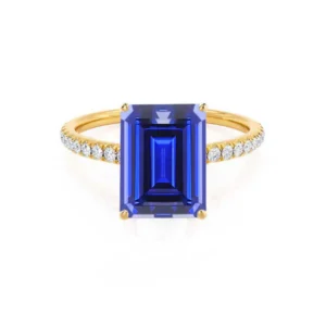 Blue Sapphire 18k Yellow Gold Petite Pavé Shoulder Set Ring