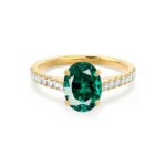 Emerald Oval & Diamond 18k Yellow Gold Shoulder Set Ring