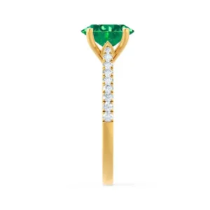 Emerald Oval & Diamond 18k Yellow Gold Shoulder Set Ring
