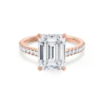 CELESTE Toi et Moi Lab Diamond Emerald & Pear Diamond Band Ring 18k Rose Gold