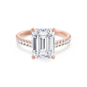 CELESTE Toi et Moi Lab Diamond Emerald & Pear Diamond Band Ring 18k Rose Gold