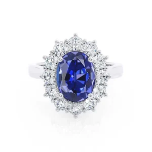 DIANA - Blue Sapphire & Lab Diamond 950 Platinum Halo