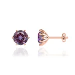 Round Alexandrite 18k Rose Gold Lotus Leaf Stud Earrings
