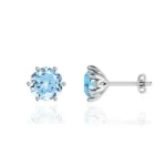 Round Aqua Spinel Platinum Lotus Leaf Stud Earrings