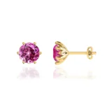 Round Pink Sapphire 18k Yellow Gold Lotus Leaf Stud Earrings