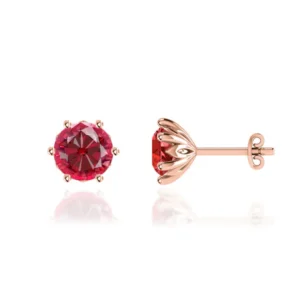 ELOISE - Round Ruby 18k Rose Gold Lotus Leaf Stud Earrings