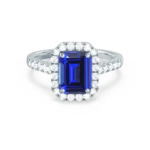 ESME Grown Blue Sapphire & Diamond Platinum Halo