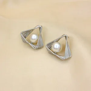 Silver-Tone Wire Frame Studs Earrings