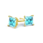 Princess Aqua Spinel 18k Yellow Gold Stud Earrings