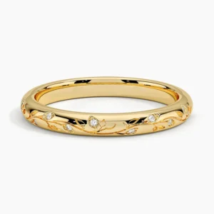 Verdure Engraved Diamond Ring in 14K Yellow Gold