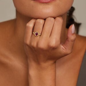 Andrea Moyo Garnet Bezel Prong Ring in 14K Yellow Gold