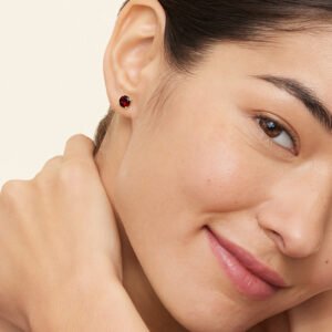 Solitaire Garnet Stud Earrings in 14K