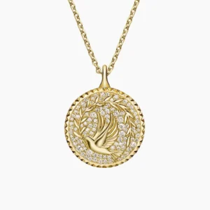 Lab Diamond Peace Medallion Necklace (3/8 ct. tw.) in 14K Yellow Gold