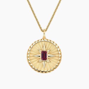 Star Garnet Medallion Necklace in 14K Yellow Gold