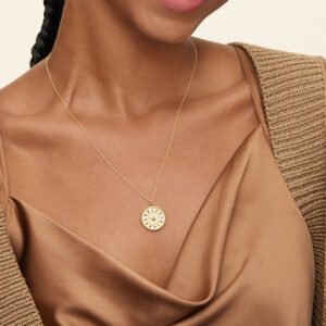 Zodiac Fortune Wheel Medallion Necklace in 14K Yellow Gold