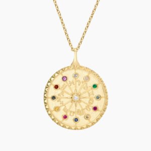 Zodiac Fortune Wheel Medallion Necklace in 14K Yellow Gold