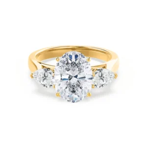 BLOSSOM Oval Lab Diamond & Pear Lab Diamond 18k Yellow Gold Trilogy Ring