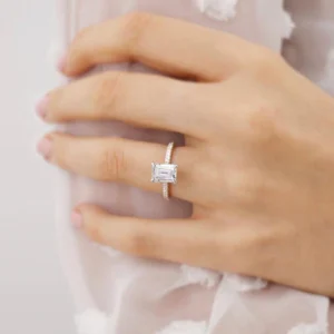 COCO Emerald Lab Diamond & Diamond Platinum Hidden Halo Triple Pavé Ring