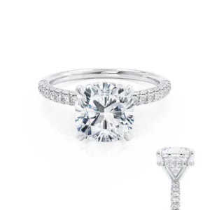 COCO Cushion Cut Lab Diamond Platinum Petite Hidden Halo Triple Pavé