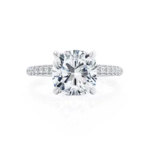 COCO Cushion Cut Lab Diamond Platinum Petite Hidden Halo Triple Pavé