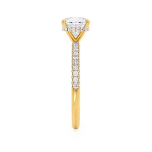 COCO Cushion Cut Lab Diamond 18k Yellow Gold Petite Hidden Halo Triple Pavé