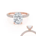 COCO Elongated Cushion Cut Lab Diamond 18k Rose Gold Petite Hidden Halo Triple Pavé