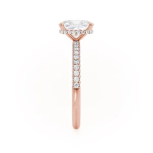 COCO Elongated Cushion Cut Lab Diamond 18k Rose Gold Petite Hidden Halo Triple Pavé
