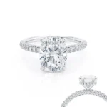 COCO Elongated Cushion Cut Lab Diamond 18k White Gold Petite Hidden Halo Triple Pavé