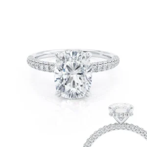 COCO Elongated Cushion Cut Lab Diamond 18k White Gold Petite Hidden Halo Triple Pavé