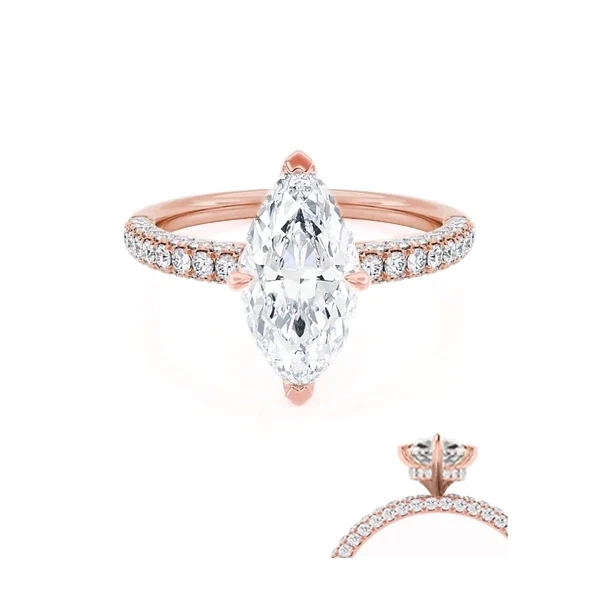 COCO Cushion Cut Lab Diamond 18k Rose Gold Petite Hidden Halo Triple Pavé
